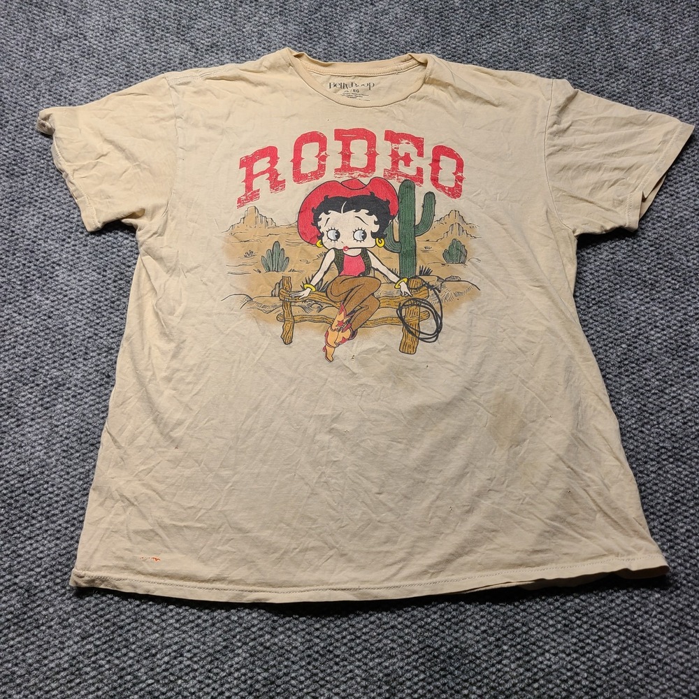 Betty Boop T Shirt Mens XL Beige Rodeo Graphic Print Ride Em Cowboy Cotton